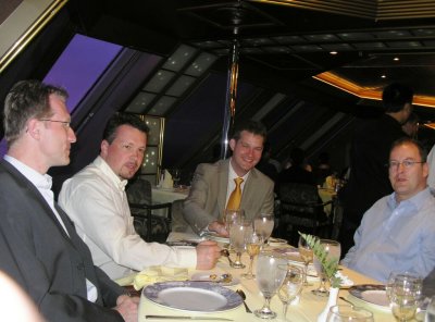 fun at dinner time with Andreas, Norbert, Robert and - another Andreas