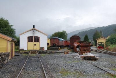 Garnes Railroad Museum on the old Bergenbahn main; the steamer is behind doors