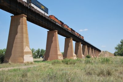 big bridge and eastbound stack train