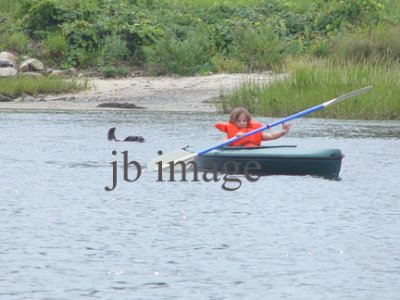 kayak and pup swimming