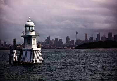 Marker buoy  on Sydney Harbour on a grey stormy day