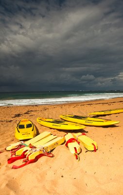 Surf life saving boards at Newport Beach, Sydney, Australia