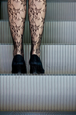 Stockings on escalator