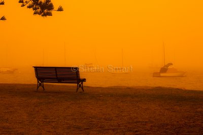 Bench at Barrenjoey/Palm Beach in storm