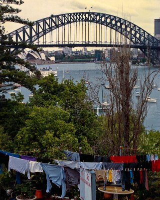 Sydney Harbour Bridge with clothes line