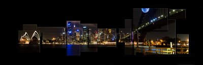 Sydney Harbour at night panorama collage 