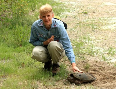 Julie with a Common Snapping Turtle - Chelydra serpentina