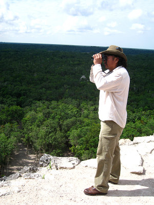 Luis Alberto Ku Quinones atop the ruins at Coba