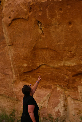 Beth with petroglyphs, Capitol Reef Nat'l Park, UT