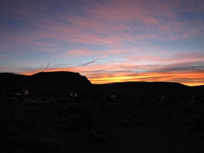 Red Rocks - another pre-dawn pic with jet contrails.JPG