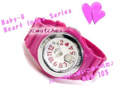 CASIO BABY-G HEART INDEX ALARM BGA-105 BGA-105-4B PINK