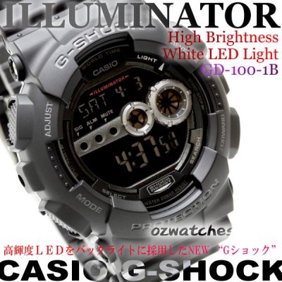 CASIO G-SHOCK SUPER LED 7 YEAR BATTERY GD-100 GD-100-1B