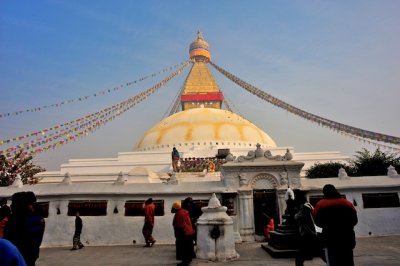 The Swayamabhunath stupa can be seen for miles around the Kathmandu valley