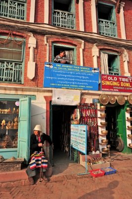 Shops and people at the foot of Swayambhunath Stupa