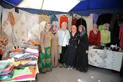 University students in Erzurum selling scarves -- profits go to charity.