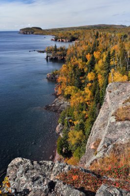 52.1 - Tettegouche:  Vertical Autumn View Of Shoreline From Top Of Shovel Point