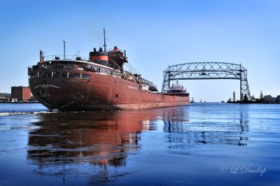 94.1 - Ore Boat Charles M. Beeghly Heading Out To Lake Superior Through Aerial Lift Bridge