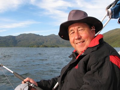 Warren fishing on Lake Rotoaira