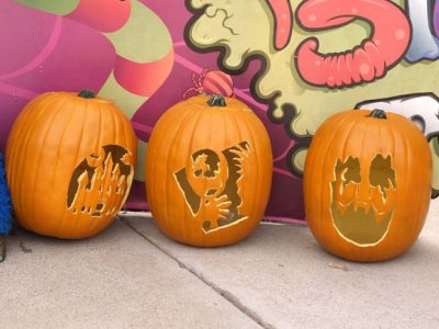 (OK, she has lots to do each year,so they carved fake pumpkins and use them year after year)