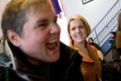 At school, Sandra said something she thought was funny, but Cortney looks shocked.  Always fun at school!