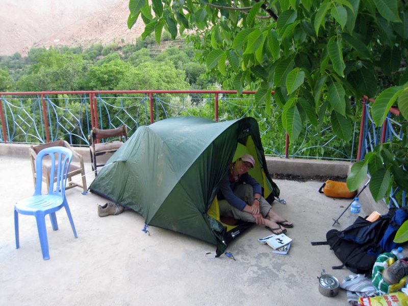 2008 Atlas Mountains Amsouzert tent pitched on gite rooftop terrace