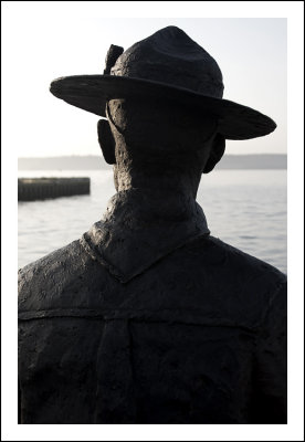 Robert Baden-Powell looking from Poole Quay to Brownsea Island