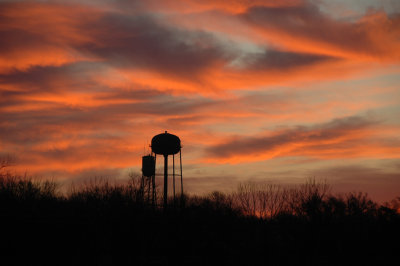 Sunrise with Water Towers