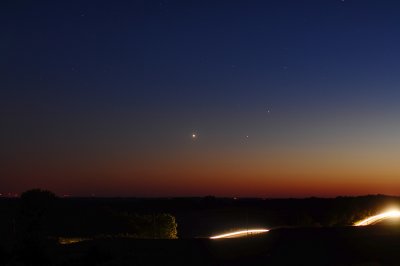 Venus, Mars, and Spica with Rolling Hills