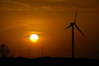 Hazy Sunset with Windmill