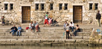 People at Honfleur harbour