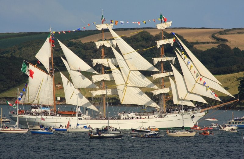 'Cuauhtemoc' catches the sun as she prepares for the parade of sail