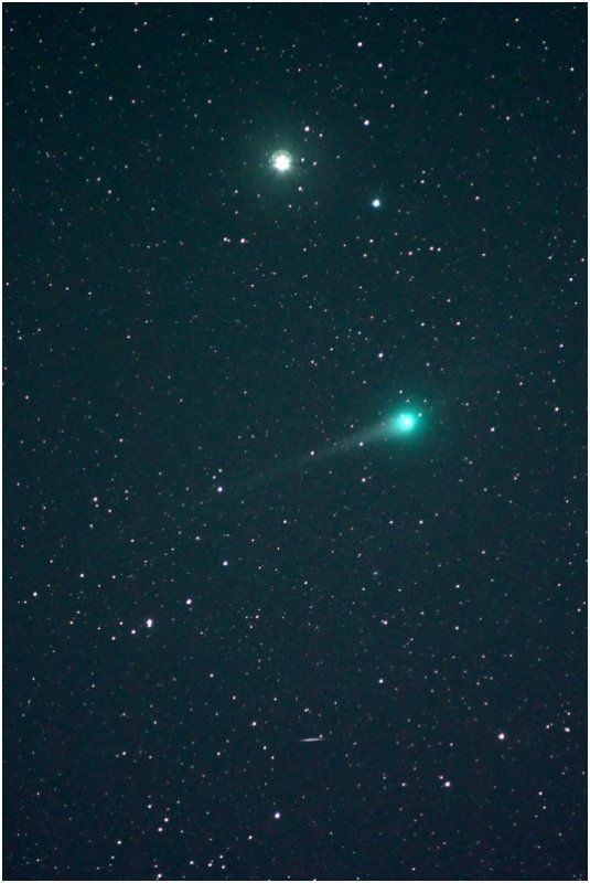 Comet Lulin, Saturn, a meteor and a satellite