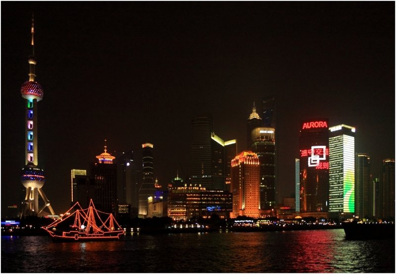 Shanghai by night from the Huangpu River
