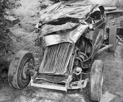 1958 Fairgrounds after crash. Malcolm Brady 88