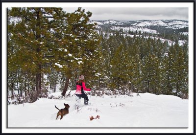 Tami and Pup Snowshoeing