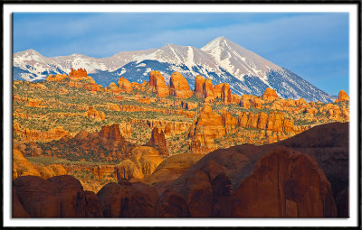 The La Sal Mountains From Behind The Rocks