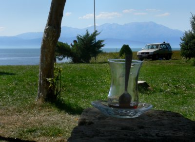 Turkish tea by the lake