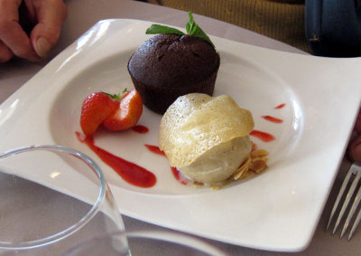 Chocolate cupcake and ice cream