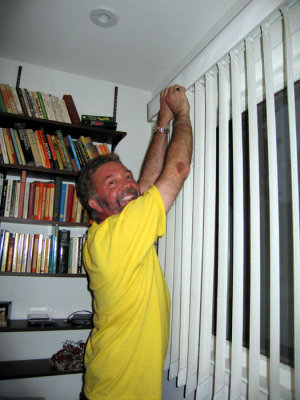 Adjusting the blinds in the study