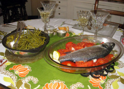 Sea bass and green beans