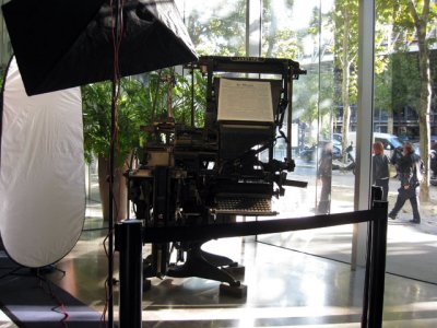 A display of an ancient linotype in the foyer