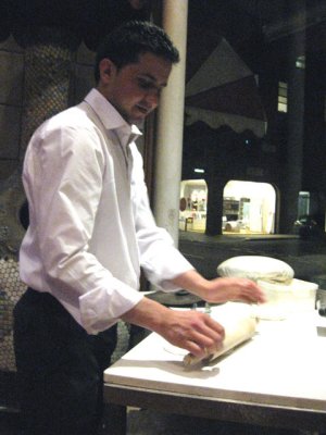 Making naan (flat bread)