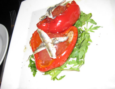 Roasted red pepper with anchovies, tomato & garlic