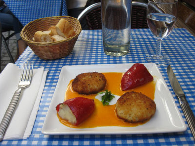 Basque appetizer potato croquettes and stuffed pepper