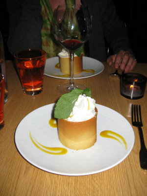 House dessert of pastry cup with lemon cream 
