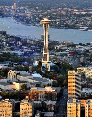 Space Needle and Lake Union at Sunset