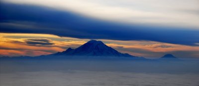 Mt Rainier and Adams at sunrise