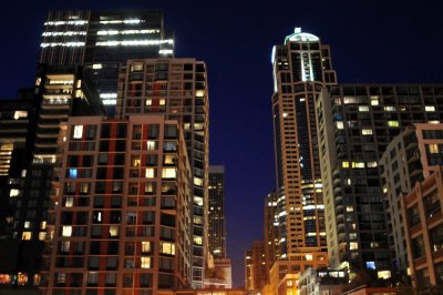 Seattle condos at night