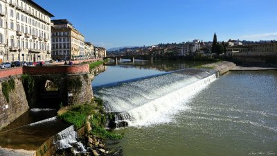 Santa Rosa Weir,small dam across the Arno River, Florence, Italy