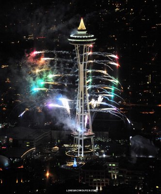 sideway fireworks on Space Needle